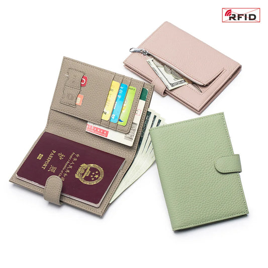 Premium Real Leather Passport Holder Covers Case Ultrathin Rfid Blocking Travel Wallet Passport Holder with Zipper Coin Pocket