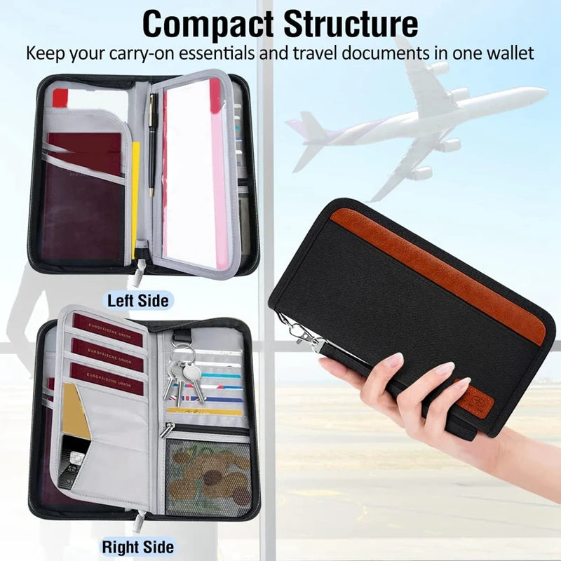 Passport Holder Travel Wallet, Family Passport Wallet RFID Blocking Waterproof Unisex Travel Document Organiser Durable