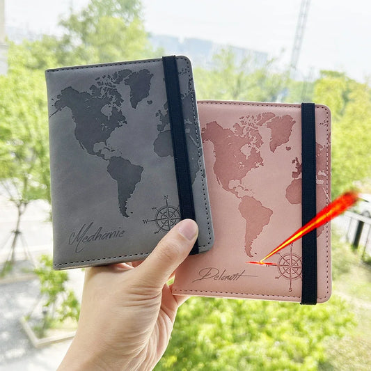 Rfid Blocking Personalised Passport Cover World Map Compass with Elastic Band Travel Essentials Passport Holder