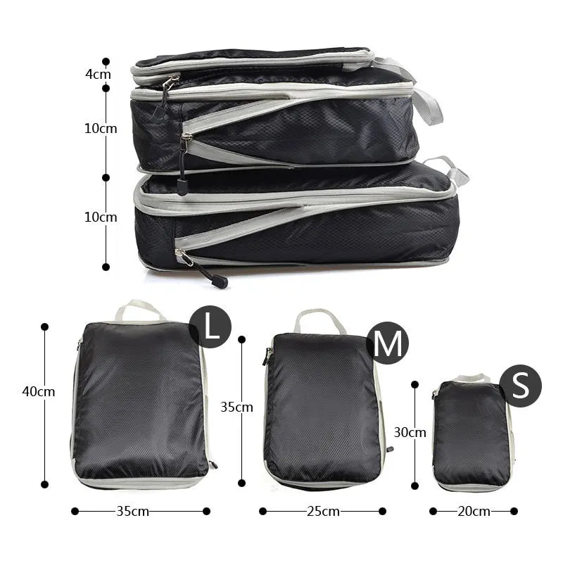 Set/3 pieces Compressible Packing Travel Storage Bag Cubes Waterproof Suitcase Nylon Portable With Handbag Luggage Organizer