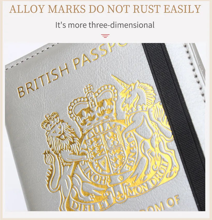 Passport Cover of United Kingdom PU Leather RFID Blocking UK Britain Men Women Couple Passport Case Holder Wallet for Travel