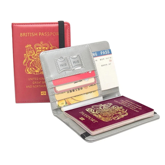 Passport Cover of United Kingdom PU Leather RFID Blocking UK Britain Men Women Couple Passport Case Holder Wallet for Travel