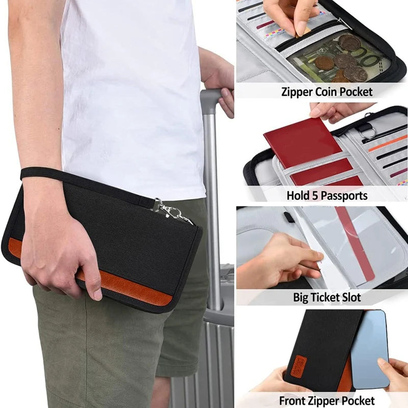 Passport Holder Travel Wallet, Family Passport Wallet RFID Blocking Waterproof Unisex Travel Document Organiser Durable