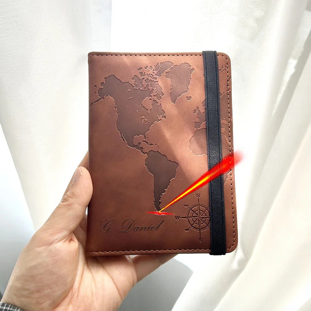 Rfid Blocking Personalised Passport Cover World Map Compass with Elastic Band Travel Essentials Passport Holder